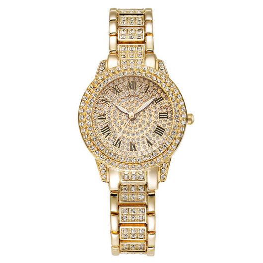 Juego de Reloj y Pulsera de Acero Inoxidable con Números Romanos y Diamantes - Image 2