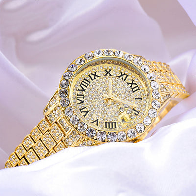 Reloj de Cuarzo para Mujer con Incrustaciones de Diamantes, Resistente al Agua y Esfera Luminosa