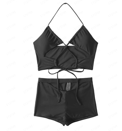 Solid neon orange string bikini with a halter top featuring a keyhole cutout and tie-side bottoms. - Image 6
