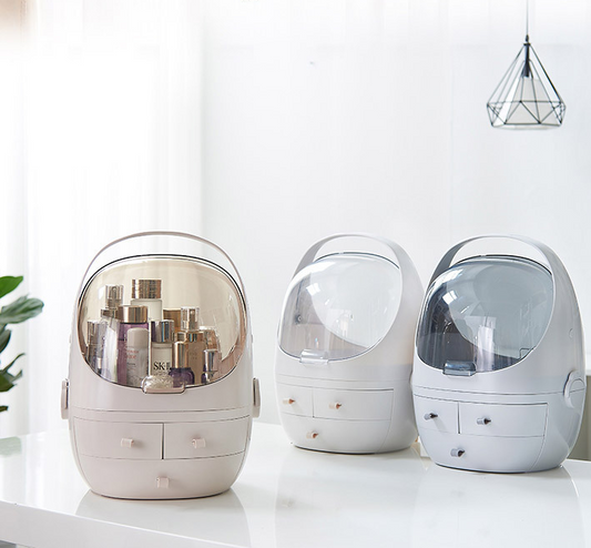 Organizador de Maquillaje Portátil con Espejo y Protección Antipolvo
