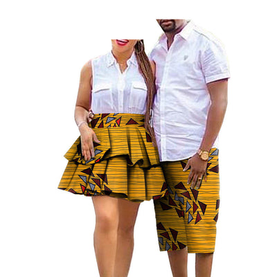 Conjunto de Pareja Estampado Africano en Algodón - Falda para Ella y Shorts para Él - Image 20