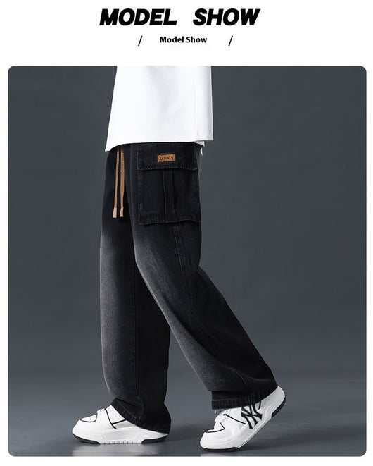 Pantalones Jeans Rectos Anchos con Degradado y Lavado Artesanal para Hombre - Image 27