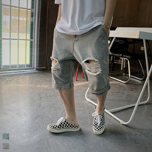 Pantalones Cortos Denim Holgados Lisos Hip-hop Estilo Japonés para Hombre - Image 5