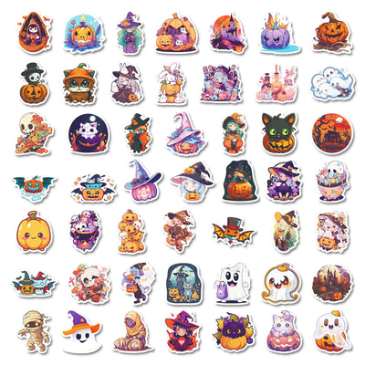 A large collection of colorful Halloween graffiti stickers featuring pumpkins, witches, ghosts, and other spooky characters. - Image 6