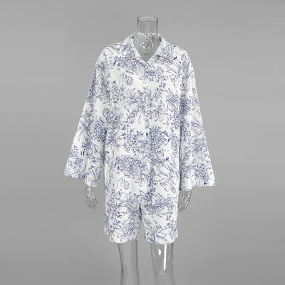 Conjunto de Dos Piezas: Camisa Estampada con Cordones y Manga Larga Holgada - Image 12