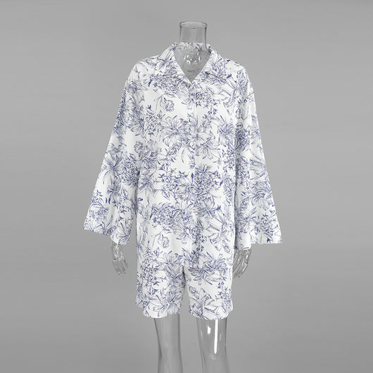 Conjunto de Dos Piezas: Camisa Estampada con Cordones y Manga Larga Holgada - Image 12
