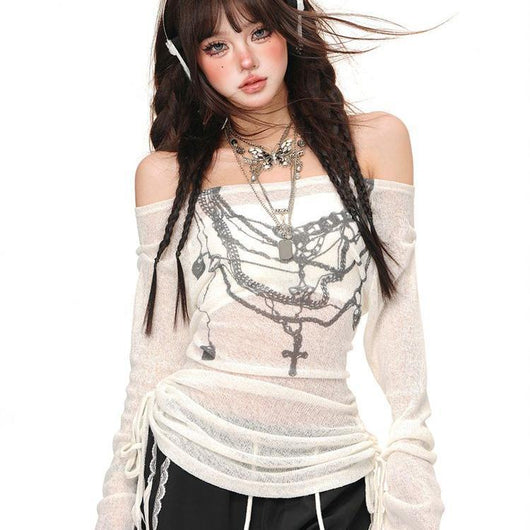 Blusa Floral Hombros Descubiertos Manga Larga - Image 6