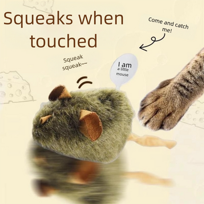 Three green plush mouse cat toys with tan ears and tails, one hanging upside down, against a white background. - Image 3