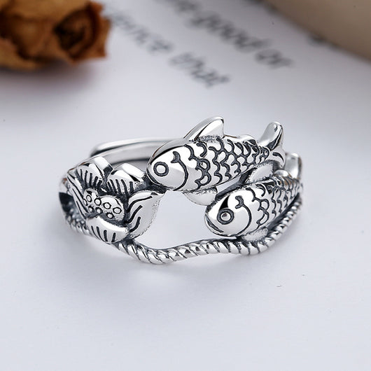 Anillo de Loto Koi de la Suerte - Diseño Étnico Hueco Personalizado para Mujer - Image 3