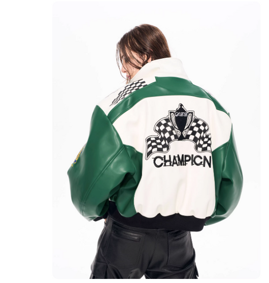 Chaqueta de Cuero para Motociclista con Letras Bordadas - Image 11