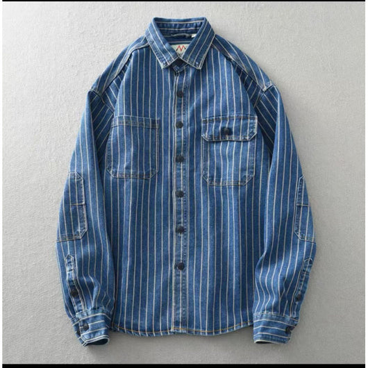 Camisa Holgada a Rayas de Manga Larga Estilo Americano Desgastado - Image 5