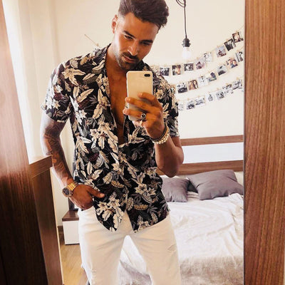Camisa Manga Corta con Estampado de Hojas Pequeñas - Image 15