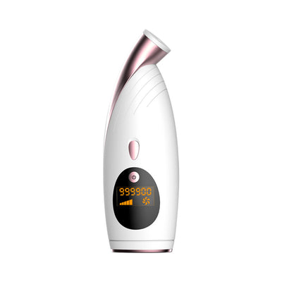 Dark blue and gold IPL hair removal instrument with a digital display showing 999,900 flashes and a cooling function. - Image 9