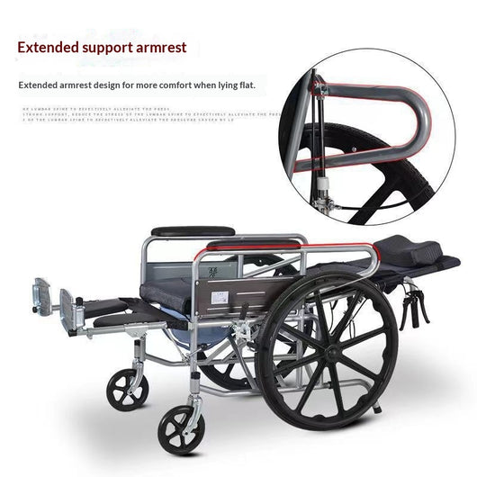 Silla de Ruedas Plegable Ligera con Inodoro Integrado para Adultos Mayores - Image 3