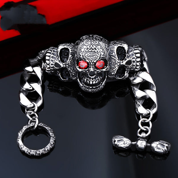Pulsera Calavera Gabala de Acero Titanio con Incrustaciones de Gemas para Hombre