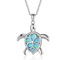 Fashion Plateado filled Azul opal sea turtle pendant necklace for women female Animal wedding ocean beach jewelry gift D