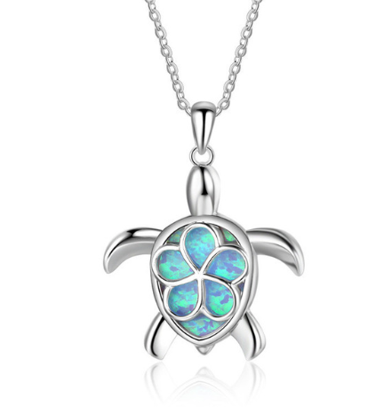 Collar colgante tortuga marina con ópalo azul y plata laminada para mujer - Image 7