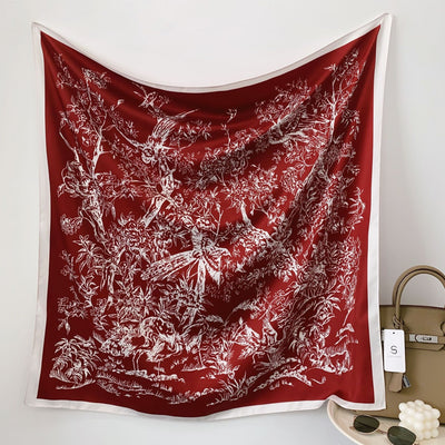 Pañuelo de Seda Rojo con Estampado Mesh y Contraste de Colores - Image 59