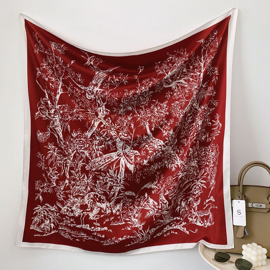 Pañuelo de Seda Rojo con Estampado Mesh y Contraste de Colores - Image 59