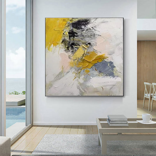 Cuadro Abstracto Moderno Dorado Pintura al Óleo Hecha a Mano para Sala de Estar - Image 6