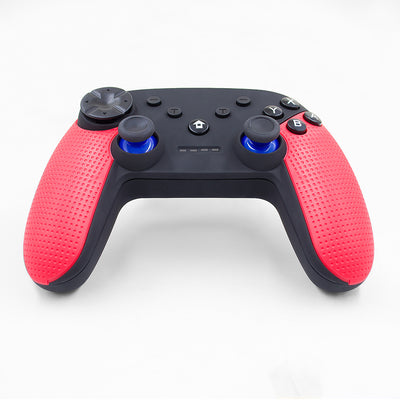 Black and red wireless Bluetooth gamepad with textured grips, dual analog sticks, D-pad, and face buttons. - Image 9