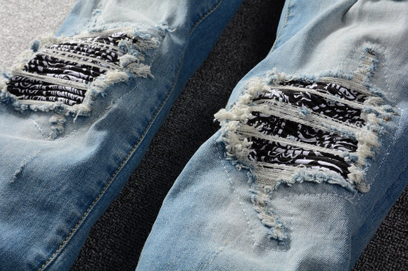 Jeans Slim Fit con Parches de Pliegues Modernos