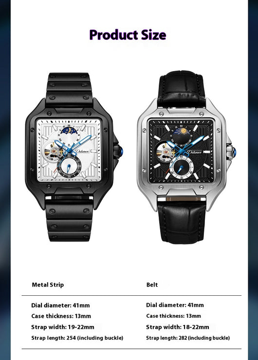 Reloj Mecánico Automático Cuadrado Impermeable con Diseño Calado para Hombre - Image 30