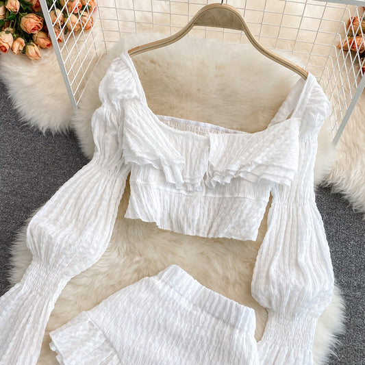 Conjunto de Dos Piezas: Blusa Escote Cuadrado y Shorts Estilo Francés - Image 2