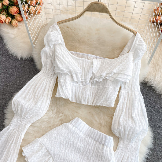 Conjunto de Dos Piezas: Blusa Escote Cuadrado y Shorts Estilo Francés - Image 2