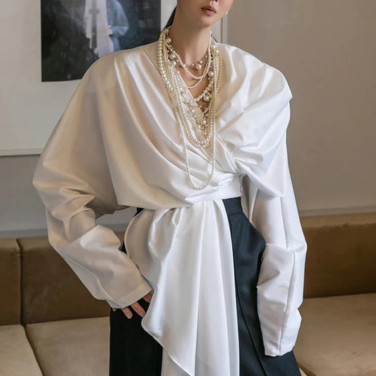 Blusa Mujer con Costuras Irregulares de Personalidad Francesa
