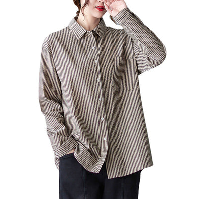 Camisa Vintage Suelta a Rayas para Mujer de Manga Larga - Image 9