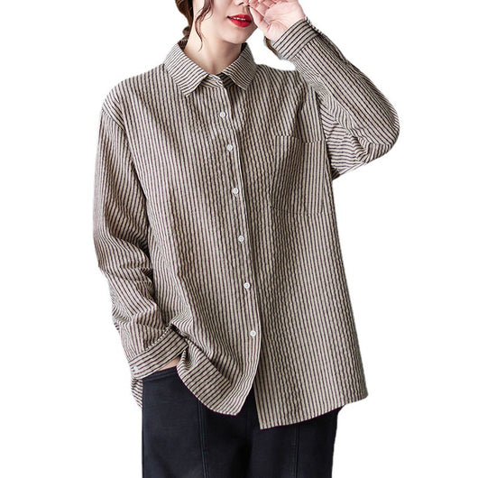 Camisa Vintage Suelta a Rayas para Mujer de Manga Larga - Image 9