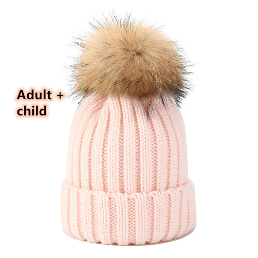 Gorro Tejido de Pelota de Pelo Real con Mapache - Juego para Padres e Hijos - Image 7