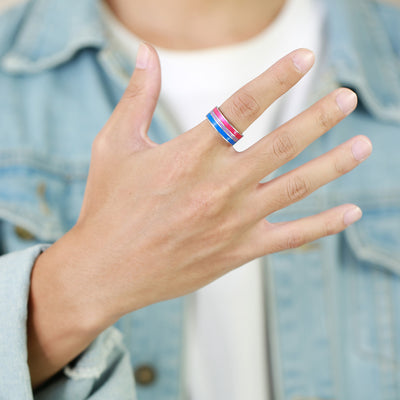 Anillo de Pareja Bandera Bisexual en Acero Titanio - Símbolo de Orgullo - Image 11