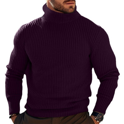 Suéter Cuello Alto Hombre Otoño Invierno Rayas Colores Sólidos - Image 5
