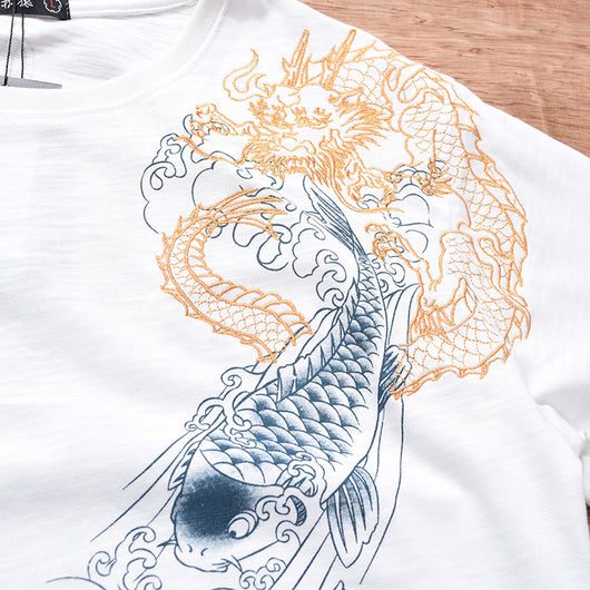 Camiseta Manga Corta Dragon Bordado Estilo Ukiyo-e - Image 3