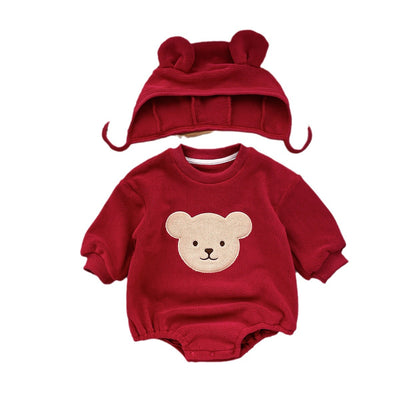 Pijama Enterizo Bebé Osito Cartoon Cálido de Felpa con Capucha - Image 5