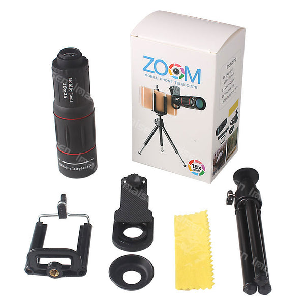 Lente Telescópico 18X para Celular con Clip Universal y Trípode