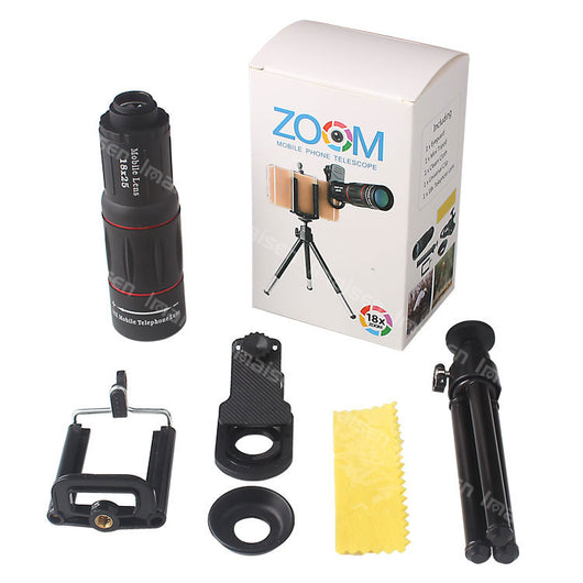 Lente Telescópico 18X para Celular con Clip Universal y Trípode