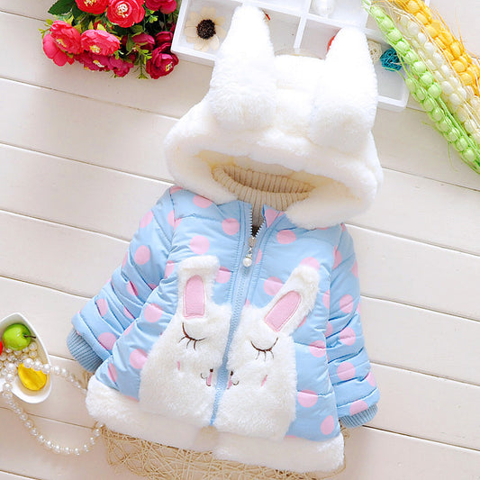 Abrigo Acolchado para Niñas con Estampado de Conejitos y Lunares