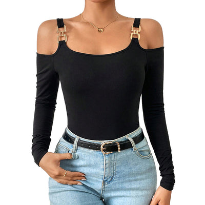 Blusa Sexy Tirantes Metálicos Hombro Descubierto Manga Larga - Image 6