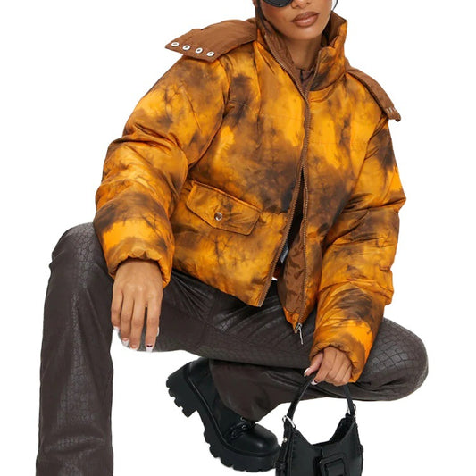Chaqueta de Algodón Cálida con Estampado y Manga Larga para Mujer