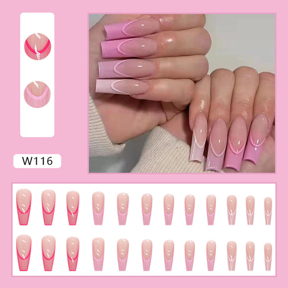 Adhesivos de Uñas Largas con Degradado Rosa