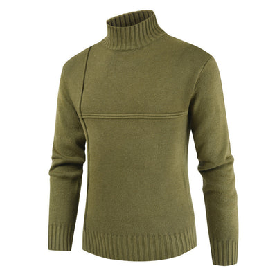 Suéter Coreano Cuello Alto con Costuras de Rayas Cruzadas para Hombre - Image 6