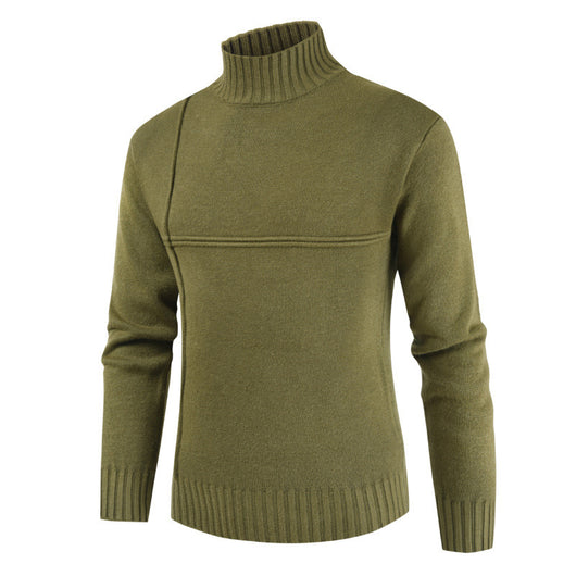 Suéter Coreano Cuello Alto con Costuras de Rayas Cruzadas para Hombre - Image 6