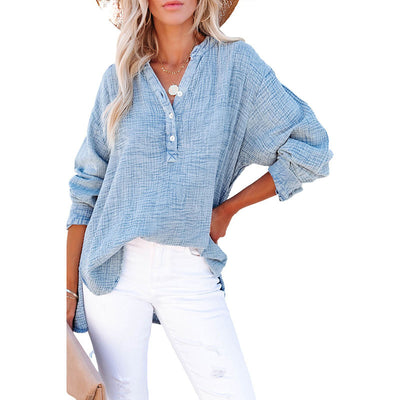 Blusa Suelta de Manga Larga con Cuello y Botones Decorativos - Otoño - Image 4
