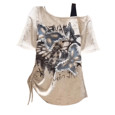 Blusa Mariposa Holgada con Hombro Descubierto - Manga Corta - Image 6