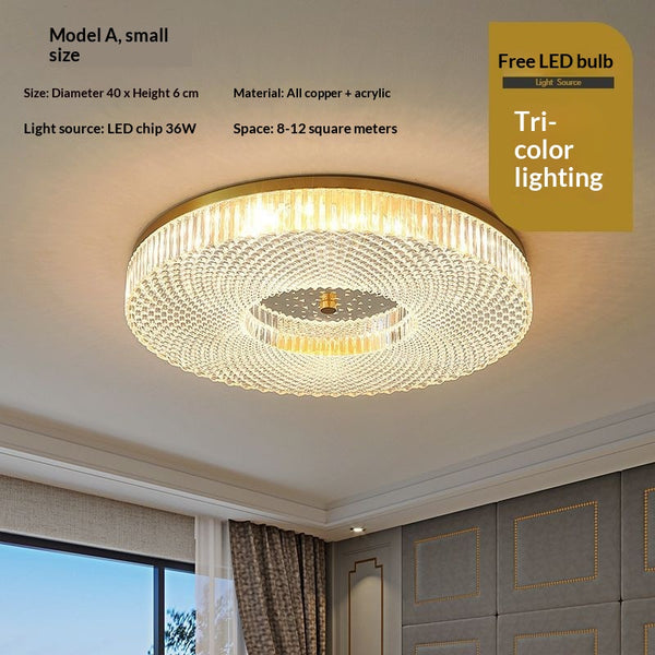 Lámpara de Techo de Cobre Macizo LED Estilo Nórdico Lujo para Dormitorios