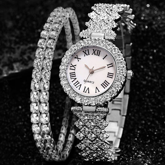 Reloj de Cuarzo Lujo con Diamantes y Pulsera Doble Capa - Set 2 Piezas - Image 13