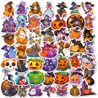 A large collection of colorful Halloween graffiti stickers featuring pumpkins, witches, ghosts, and other spooky characters. - Image 8